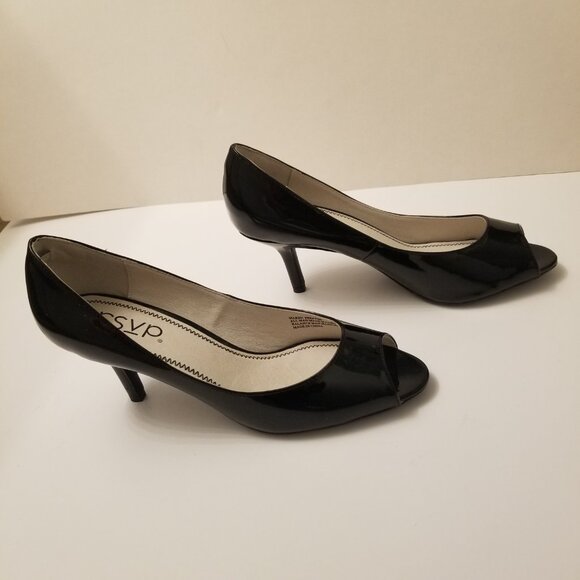 RSVP Black Patent Leather  Peep-Toe Heels  size 9.5 W - Picture 5 of 7